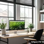 Home 22 효과적인 온라인 수업을 위한 기술적 준비 - A modern home office setup optimized for online learning, featuring a clean, organized desk with a c...