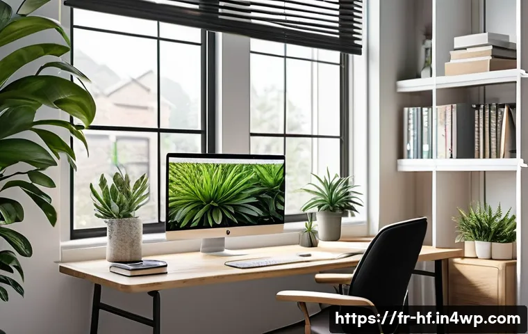 효과적인 온라인 수업을 위한 기술적 준비 - A modern home office setup optimized for online learning, featuring a clean, organized desk with a c...