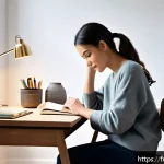 Home 19 온라인 강의에서 시간 관리하기 - A bright, modern home study corner bathed in natural daylight, featuring a sleek desk with a comfort...